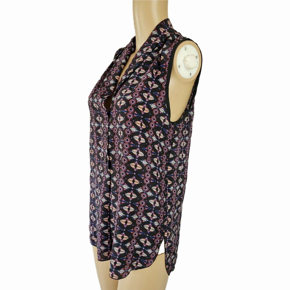Greylin 100% Silk Geometric Sleeveless Button Down Blouse Ikat - Large - Picture 2 of 7